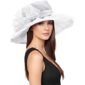 imageZando Kentucky Derby Hats for Women Church Hats for Women Organza Victorian Hat Fancy Tea Party Hats Wedding FascinatorA White