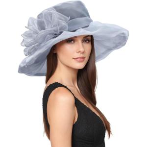 imageZando Kentucky Derby Hats for Women Church Hats for Women Organza Victorian Hat Fancy Tea Party Hats Wedding FascinatorGrey