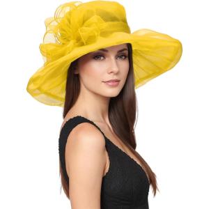 imageZando Kentucky Derby Hats for Women Church Hats for Women Organza Victorian Hat Fancy Tea Party Hats Wedding FascinatorYellow