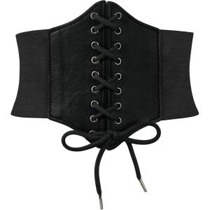imageZando Lace up Pirate Corset Belt for Women Vintage Renaissance Waist Belt Elastic Belt for Daily Cosplay Halloween CostumeBlack