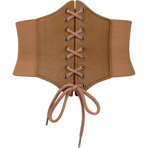 imageZando Lace up Pirate Corset Belt for Women Vintage Renaissance Waist Belt Elastic Belt for Daily Cosplay Halloween CostumeBrown