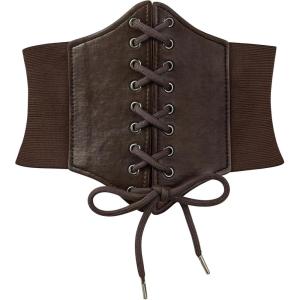 imageZando Lace up Pirate Corset Belt for Women Vintage Renaissance Waist Belt Elastic Belt for Daily Cosplay Halloween CostumeCoffee