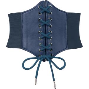 imageZando Lace up Pirate Corset Belt for Women Vintage Renaissance Waist Belt Elastic Belt for Daily Cosplay Halloween CostumeDark Blue