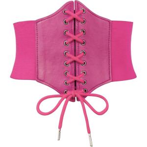 imageZando Lace up Pirate Corset Belt for Women Vintage Renaissance Waist Belt Elastic Belt for Daily Cosplay Halloween CostumeHot Pink