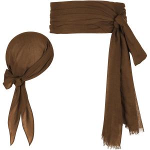 imageZando Pirate Halloween Costume Women Men Pirate Head Scarf Bandana Headband Hat Pirate Sash Belt Accessories for Cosplay01 Brown