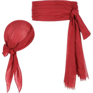 imageZando Pirate Halloween Costume Women Men Pirate Head Scarf Bandana Headband Hat Pirate Sash Belt Accessories for Cosplay01 Red