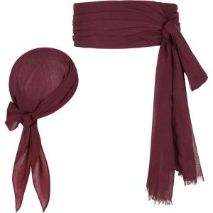 imageZando Pirate Halloween Costume Women Men Pirate Head Scarf Bandana Headband Hat Pirate Sash Belt Accessories for Cosplay01 Wine Red