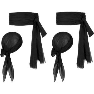 imageZando Pirate Halloween Costume Women Men Pirate Head Scarf Bandana Headband Hat Pirate Sash Belt Accessories for Cosplay02 Black