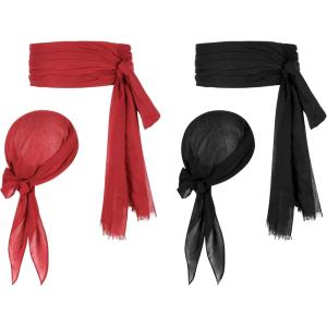 imageZando Pirate Halloween Costume Women Men Pirate Head Scarf Bandana Headband Hat Pirate Sash Belt Accessories for Cosplay02 Red  Black