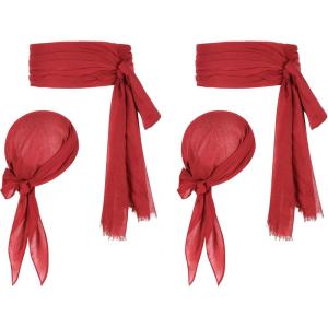 imageZando Pirate Halloween Costume Women Men Pirate Head Scarf Bandana Headband Hat Pirate Sash Belt Accessories for Cosplay02 Red