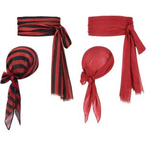 imageZando Pirate Halloween Costume Women Men Pirate Head Scarf Bandana Headband Hat Pirate Sash Belt Accessories for Cosplay02 Red and Black Stripe  Red
