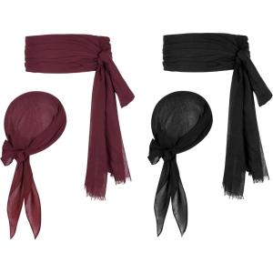 imageZando Pirate Halloween Costume Women Men Pirate Head Scarf Bandana Headband Hat Pirate Sash Belt Accessories for Cosplay02 Wine Red  Black