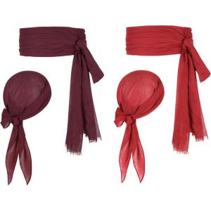 imageZando Pirate Halloween Costume Women Men Pirate Head Scarf Bandana Headband Hat Pirate Sash Belt Accessories for Cosplay02 Wine Red  Red