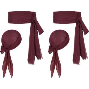 imageZando Pirate Halloween Costume Women Men Pirate Head Scarf Bandana Headband Hat Pirate Sash Belt Accessories for Cosplay02 Wine Red