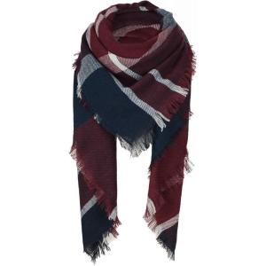 imageZando Plaid Blanket Thick Winter Scarf Tartan Chunky Wrap Oversized Shawl Cape ScarvesD Burgundy Purple Blanket