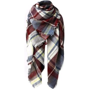 imageZando Plaid Blanket Thick Winter Scarf Tartan Chunky Wrap Oversized Shawl Cape ScarvesD Fuchsia Scarfs