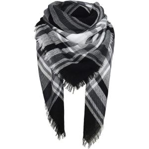imageZando Plaid Blanket Thick Winter Scarf Tartan Chunky Wrap Oversized Shawl Cape ScarvesG White Black Scarf