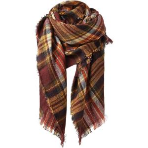 imageZando Plaid Blanket Thick Winter Scarf Tartan Chunky Wrap Oversized Shawl Cape ScarvesH Coffee Fashion Scarf