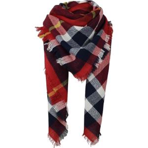 imageZando Plaid Blanket Thick Winter Scarf Tartan Chunky Wrap Oversized Shawl Cape ScarvesI Dark Red Cape