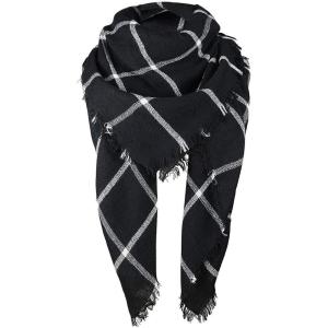 imageZando Plaid Blanket Thick Winter Scarf Tartan Chunky Wrap Oversized Shawl Cape ScarvesK Classic Black Scarf
