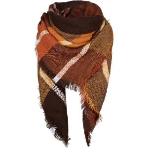 imageZando Plaid Blanket Thick Winter Scarf Tartan Chunky Wrap Oversized Shawl Cape ScarvesM Brown Blanket