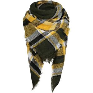 imageZando Plaid Blanket Thick Winter Scarf Tartan Chunky Wrap Oversized Shawl Cape ScarvesO Yellow Green Scarf