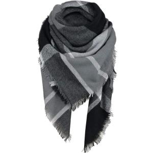 imageZando Plaid Blanket Thick Winter Scarf Tartan Chunky Wrap Oversized Shawl Cape ScarvesS Winter Grey Scarf