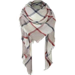 imageZando Plaid Blanket Thick Winter Scarf Tartan Chunky Wrap Oversized Shawl Cape ScarvesU Grey Beige Scarf