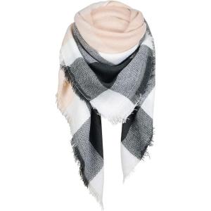 imageZando Plaid Blanket Thick Winter Scarf Tartan Chunky Wrap Oversized Shawl Cape ScarvesV Grey Pink Scarf