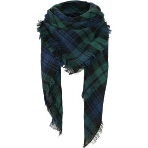 imageZando Plaid Blanket Thick Winter Scarf Tartan Chunky Wrap Oversized Shawl Cape ScarvesX Green Blue