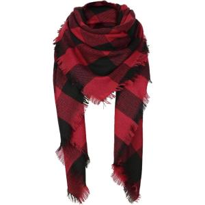 imageZando Plaid Blanket Thick Winter Scarf Tartan Chunky Wrap Oversized Shawl Cape ScarvesXx Buffalo Red Scarf