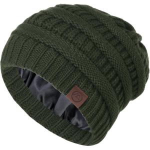 imageZando Unisex Satin Lined Beanie for Women Men Cute Winter Hats for Women Fashionable Skull Knit Hat Warm Beanies HatsAmy Green