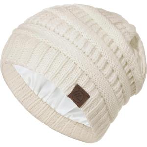imageZando Unisex Satin Lined Beanie for Women Men Cute Winter Hats for Women Fashionable Skull Knit Hat Warm Beanies HatsBeige