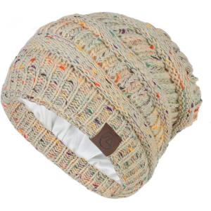 imageZando Unisex Satin Lined Beanie for Women Men Cute Winter Hats for Women Fashionable Skull Knit Hat Warm Beanies HatsBeige Yarn
