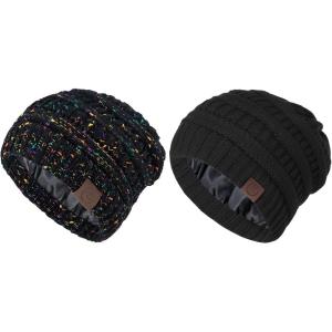 imageZando Unisex Satin Lined Beanie for Women Men Cute Winter Hats for Women Fashionable Skull Knit Hat Warm Beanies HatsBlack  Black Yarn