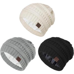 imageZando Unisex Satin Lined Beanie for Women Men Cute Winter Hats for Women Fashionable Skull Knit Hat Warm Beanies HatsBlack  Light Grey  Beige