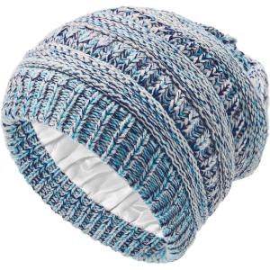 imageZando Unisex Satin Lined Beanie for Women Men Cute Winter Hats for Women Fashionable Skull Knit Hat Warm Beanies HatsBlue Mixed Yarn
