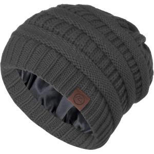 imageZando Unisex Satin Lined Beanie for Women Men Cute Winter Hats for Women Fashionable Skull Knit Hat Warm Beanies HatsDark Grey