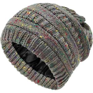 imageZando Unisex Satin Lined Beanie for Women Men Cute Winter Hats for Women Fashionable Skull Knit Hat Warm Beanies HatsDark Grey Yarn
