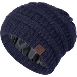 imageZando Unisex Satin Lined Beanie for Women Men Cute Winter Hats for Women Fashionable Skull Knit Hat Warm Beanies HatsNavy Blue