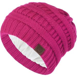 imageZando Unisex Satin Lined Beanie for Women Men Cute Winter Hats for Women Fashionable Skull Knit Hat Warm Beanies HatsRose Red