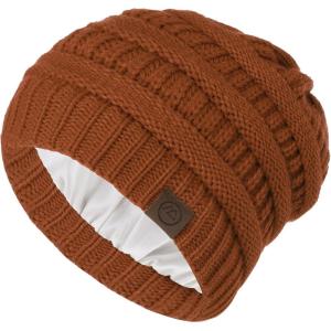 imageZando Unisex Satin Lined Beanie for Women Men Cute Winter Hats for Women Fashionable Skull Knit Hat Warm Beanies HatsRusty Red