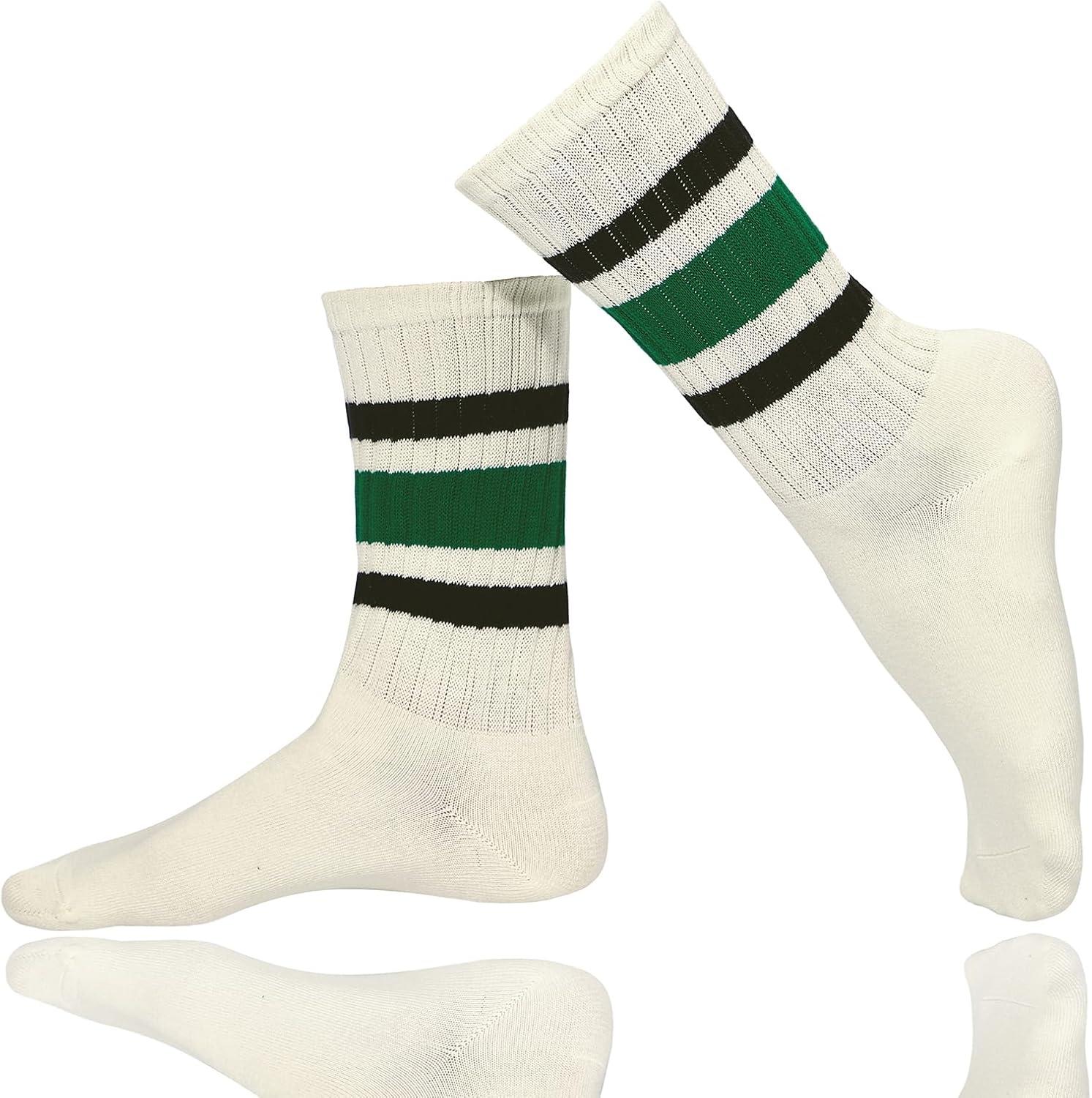 imageZando Socks for Women Striped Retro Crew Socks for Women Vintage Calf Socks Sporty Calf Socks Casual Cotton Womens SocksBlack Green