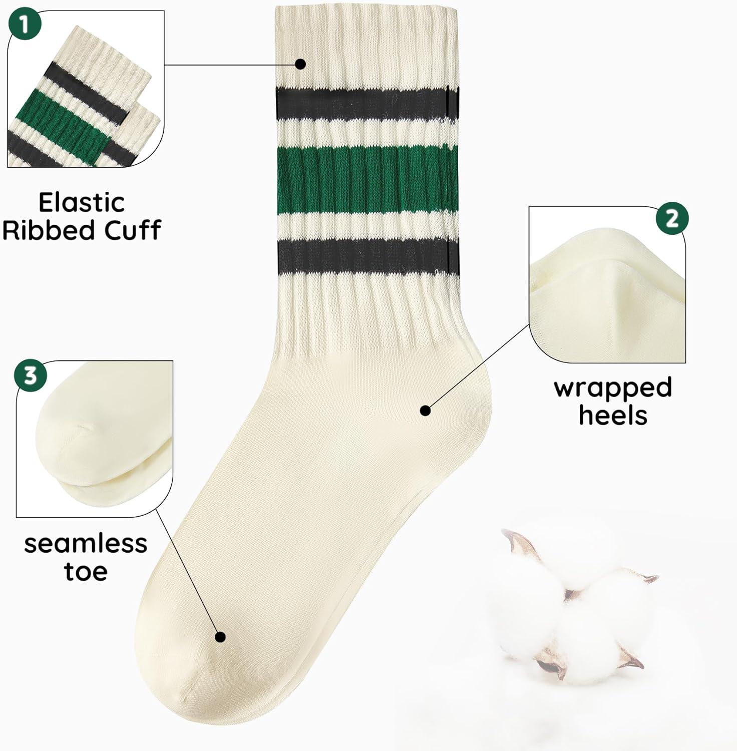 imageZando Socks for Women Striped Retro Crew Socks for Women Vintage Calf Socks Sporty Calf Socks Casual Cotton Womens SocksBlack Green