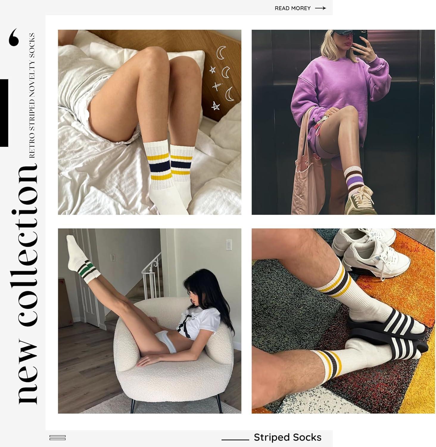 imageZando Socks for Women Striped Retro Crew Socks for Women Vintage Calf Socks Sporty Calf Socks Casual Cotton Womens SocksBlue Greenblue Orange