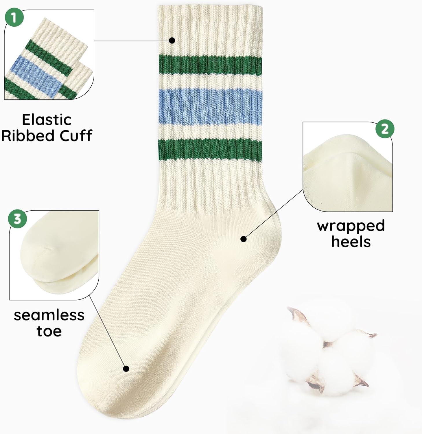 imageZando Socks for Women Striped Retro Crew Socks for Women Vintage Calf Socks Sporty Calf Socks Casual Cotton Womens SocksBlue Greenblue Orange