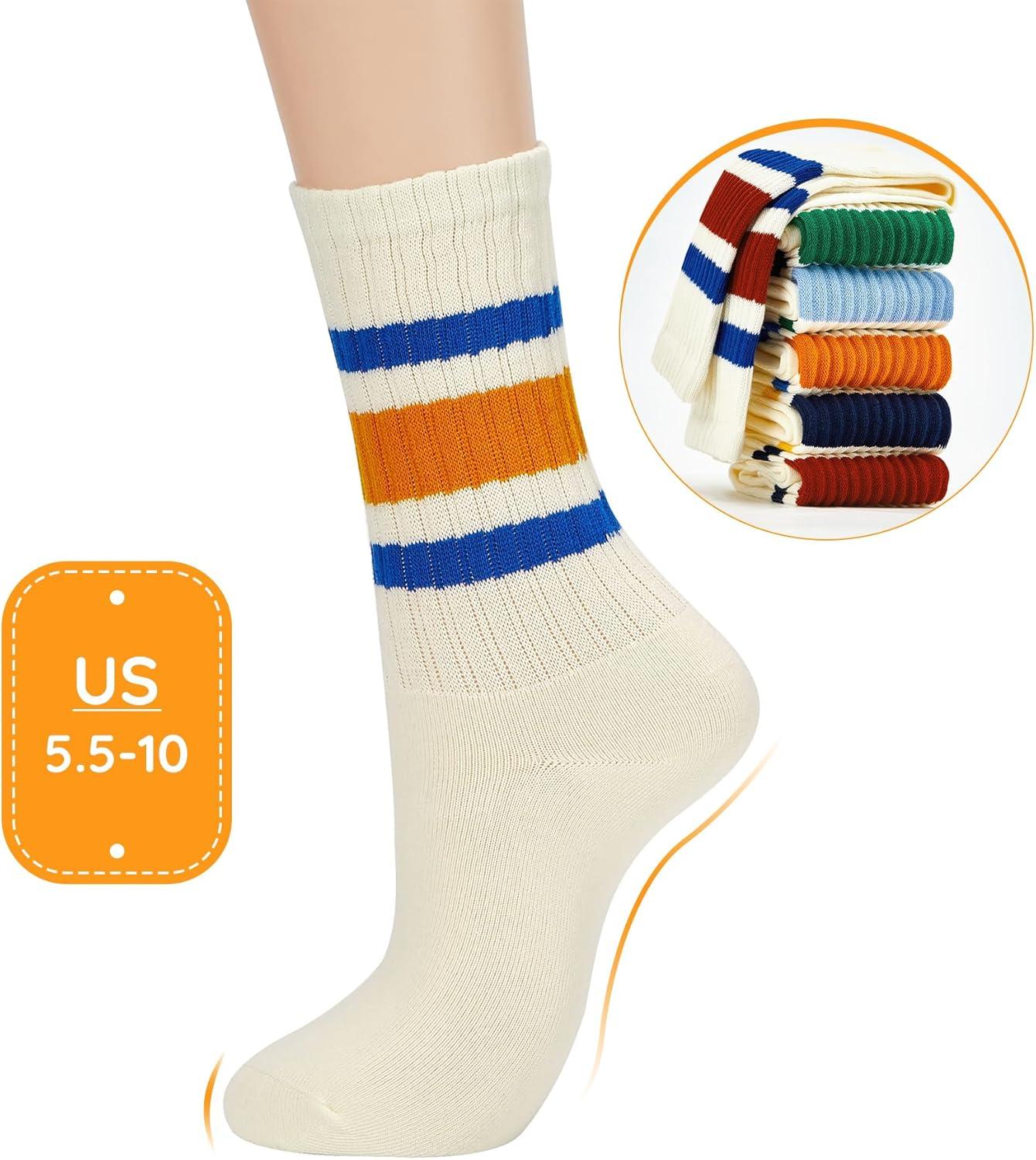 imageZando Socks for Women Striped Retro Crew Socks for Women Vintage Calf Socks Sporty Calf Socks Casual Cotton Womens SocksBlue Greenblue Orange