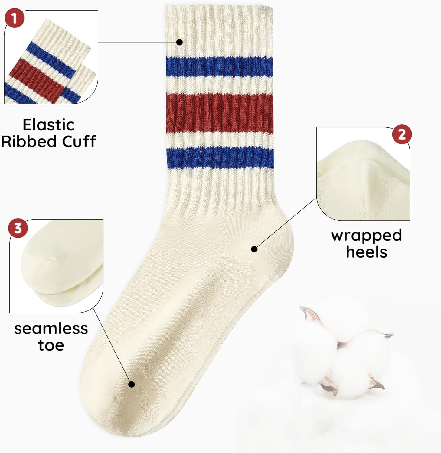 imageZando Socks for Women Striped Retro Crew Socks for Women Vintage Calf Socks Sporty Calf Socks Casual Cotton Womens SocksBlue Red