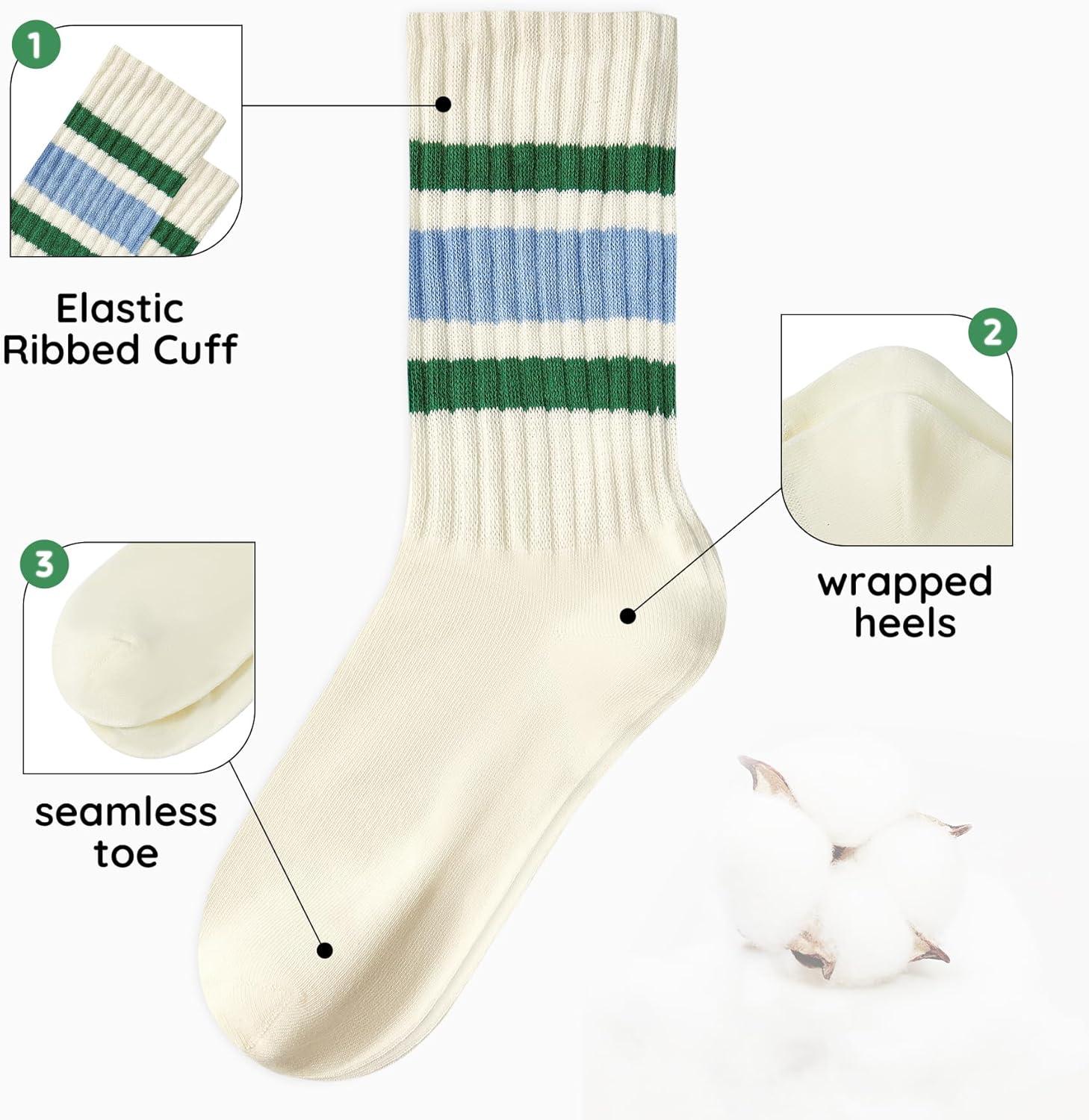 imageZando Socks for Women Striped Retro Crew Socks for Women Vintage Calf Socks Sporty Calf Socks Casual Cotton Womens SocksBlue Redblue Green