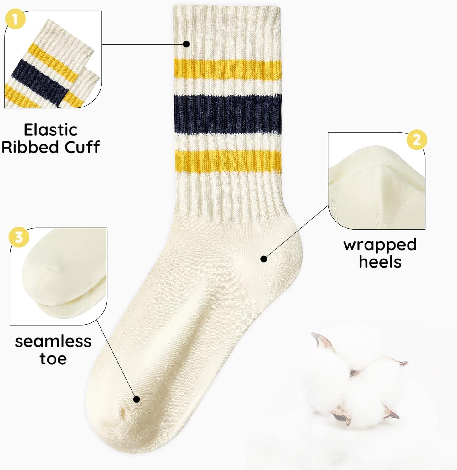 imageZando Socks for Women Striped Retro Crew Socks for Women Vintage Calf Socks Sporty Calf Socks Casual Cotton Womens SocksYellow Blackblue Orange